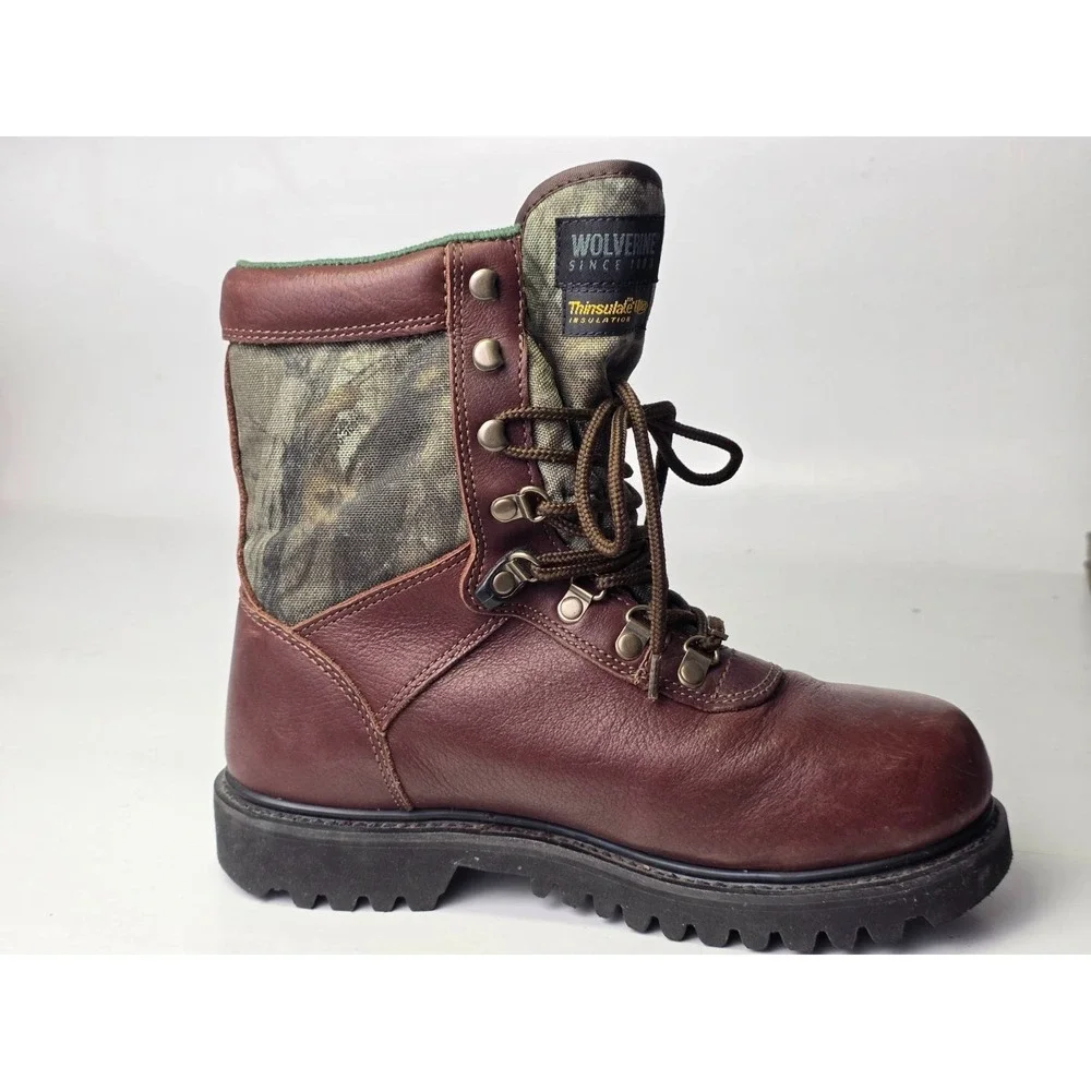 Wolverine Camo Men's Boots Size 7.5 Brown Leather Hunting Work‎ High Top Shoes